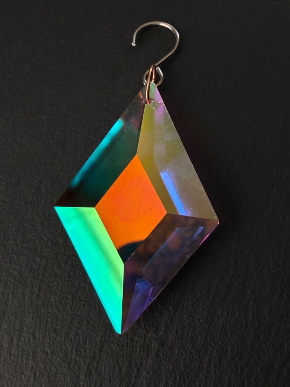 Faceted Crystal Prism Light Catcher - Iridescent Green & Gold